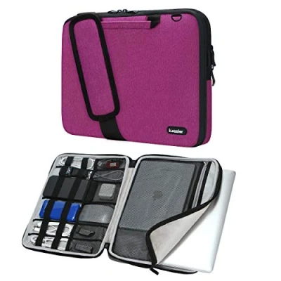Abbildung von iCozzier 11 11,6 Zoll Griff Laptop Aktentasche Umhängetasche Elektronisches Zubehör Organizer Messenger Tragetasche mit Schulter und Gepäckriemen Rose