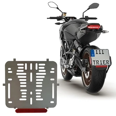Abbildung von 3D Carbon Design 1x Kennzeichenhalter 220 X 200 mm Rahmenlos 100% Edelstahl (Rostfrei) 0,8 dick Mit Rückstrahler Reflektor ROT Für Motorrad Roller Traktor Anhänger Quad Krad Geländewagen LKW SUV