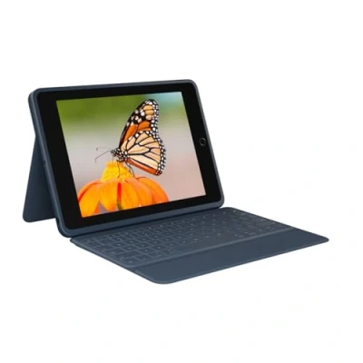 Abbildung von Logitech Rugged Combo 3 iPad Tastaturhülle mit Smart Anschluss für (7., 8. und 9. Generation), QWERTY UK Englisches Layout, klassisches Blau