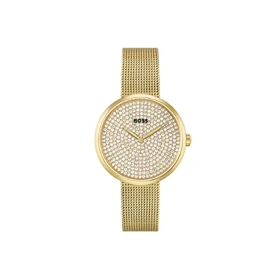 Abbildung von BOSS Analog Quarzuhr für Damen mit Gelbgoldfarbenes Edelstahl Mesh Gliederarmband 1502659
