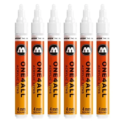 Abbildung von Molotow One4All 227HS Acryl Marker (4,0 mm Strichstärke, hochdeckend und permanent, UV beständig, für fast alle Untergründe) 6 Stück Farbe 160 signalweiß
