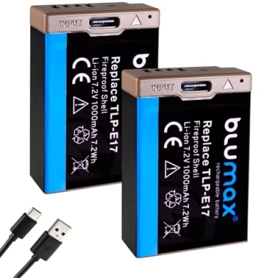 Abbildung von 2X Blumax Akku LP E17 USB Typ C Eingang 1000mAh kompatibel mit Canon EOS RP R8 R10 R100 77D 200D 250D 750D 760D 800D 850D, 60345