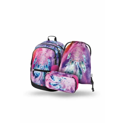 Abbildung von Baagl Schulrucksack Set 3 Teilig, Schultasche für Grundschule Volksschule, Ranzen mit Brustgurt, Ergonomischer Schulranzen (Traumfänger)