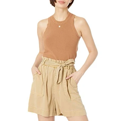 Abbildung von The Drop Damen Tank Top Gina, enganliegend, ärmellos, hoher Halsausschnitt, tiefer Armausschnitt, Erde, M