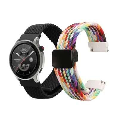 Abbildung von kwmobile 2X Ersatzarmband kompatibel mit Huami Amazfit Bip 5 Unity/Amazfit / GTR 4 Armband Nylonarmband Set Magnetverschluss Schwarz Mehrfarbig