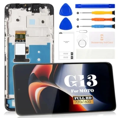 Abbildung von Ersatz LCD Display für Motorola Moto G13, G23, Touch Digitizer, Reparatur Set (schwarz, mit Rahmen)