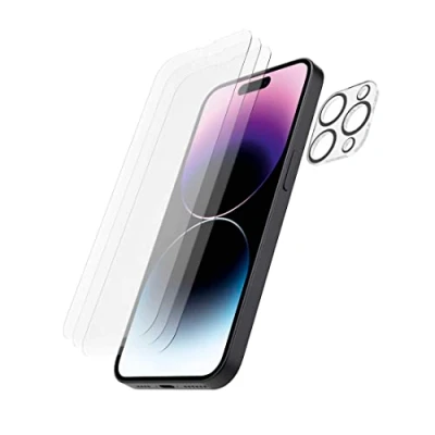 Abbildung von Hama Schutzglas + Kameraschutz für Apple iPhone 14 Pro, 3x Displayglas, 1x Kameraschutzglas (Hartglas 9H Härte kratzfest u. stoßfest, Displayschutz Pro inkl. Montagehilfe) transparent