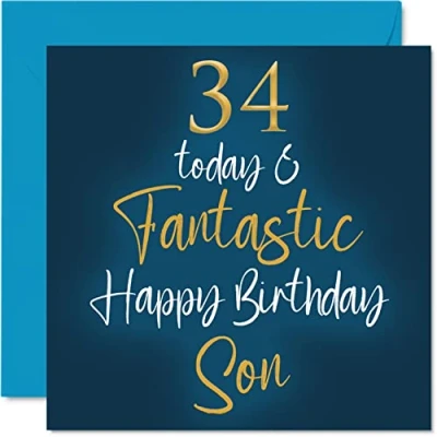 Abbildung von Fantastische Geburtstagskarte zum 34. Geburtstag für den Sohn 34 Today Fantastic Karte von Mama oder Papa Geburtstagsgeschenke 145 mm Geburtstagsgrußkarten Geschenk