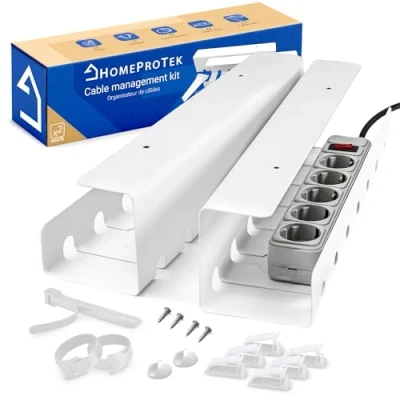 Abbildung von HOMEPROTEK Kabelkanal für EIN ordentliches Kabelmanagement, 2 Stück, weiß Kabelhalterung mit einfacher Montage, 43 x 10 cm Kabel Organizer, Büro zu Hause