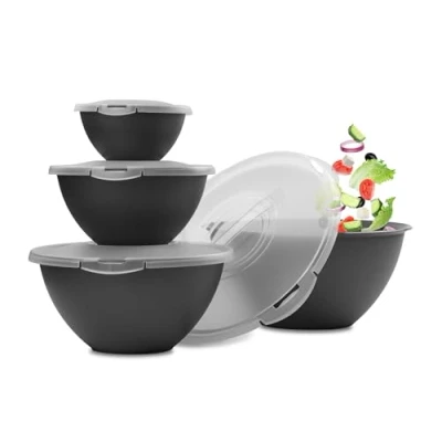 Abbildung von Hausfelder Salatschüssel Set groß mit Deckel, 0,7 6 L Anthrazit Schwarz), (8 tlg), spülmaschinengeeignet, stapelbar