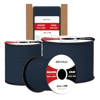 Abbildung von Brotree Paracord 3mm 100M 100% Nylon Seil Schnur Typ II 425 mit 3 Kern für Survival, Outdoor, Armband, Basteln Bruchlast 192kg (Navy Blau)