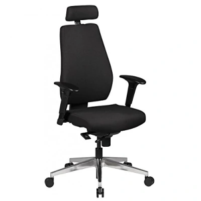 Abbildung von FineBuy Bürostuhl FB41700 Schreibtischstuhl Stoff Schwarz Chefsessel Modern, Drehstuhl mit Synchronmechanik, Arbeitsstuhl Kopfstütze 120kg, Bürosessel Höhenverstellbar Wippfunktion Armlehne