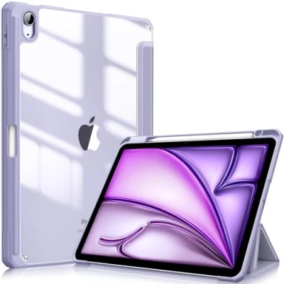 Abbildung von Fintie Hybrid Hülle für iPad Air 11 Zoll, 6./5./4. Generation (2024/2022/2020) 10,9 Zoll mit Stifthalter Stoßfeste Schutzhülle transparenter Hartschale auf der Rückseite, Pastellviolett