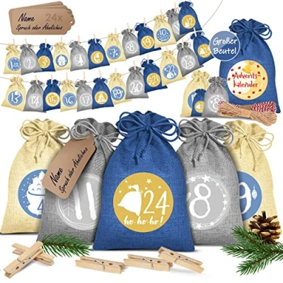 Abbildung von KESSER Adventskalender, Adventskalender zum Befüllen 24 Jutebeutel Stoffbezug gedruckt