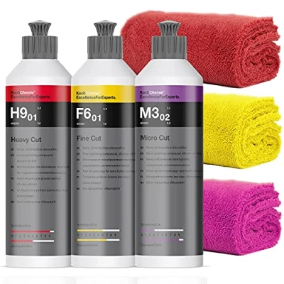 Abbildung von detailmate Koch Chemie Politur Set: Heavy Cut H9.02 + Micro M3.02 Fine F6.01 3 Mikrofasertücher, 40x40cm, 550GSM