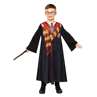 Abbildung von Amscan Kostüm Harry Potter Deluxe für Kinder Schwarz Rot, Magier Zauberer