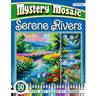 Abbildung von Serene Rivers Mystery Mosaics Color by Number: 50 Pixel Art Calming River Landscapes