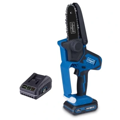 Abbildung von Scheppach Akku Gehölzschneider Set S C PS100 X 5‘‘ Schwert &amp; Kette Schnittgeschwindigkeit 4,8 m/s 20 Volt IXES Serie Inklusive 2,0 Ah und 2,4 A Ladegerät