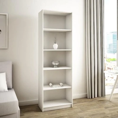 Abbildung von Bücherregal mit 5 Ebenen Regal in matter Ausführung 58 cm breit, Standregal 4 Einlegeböden, ideal für Schlafzimmer, Wohnzimmer, Flur, strapazierfähige Laminatplatte, 16 mm dick weiß
