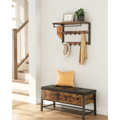 Abbildung von VASAGLE Wandgarderobe, Wandregal, mit Haken, 65 x 30 42 cm (L B H)