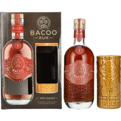 Abbildung von Bacoo 7 Years Old Rum 40% Vol. 0,7l in Geschenkbox mit Tiki Mug