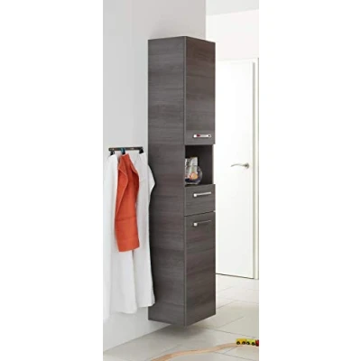 Abbildung von Pelipal Badezimmerschrank Quickset 352 in Graphit Struktur, 30 cm breit Hochschrank mit 1 Türen, Schubkasten, Nische und 2 Einlegeböden
