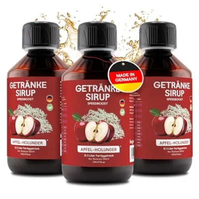 Abbildung von hCGC® Immunsystem Sirup SpeedBoost 3x 250ml, Vegan Zuckerfreies Getränkekonzentrat für 12,5L Fertiggetränk Fruchtsirup Booster mit Vitaminen, Magnesium &amp; L Carnitin Apfel Holunder