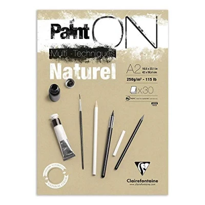 Abbildung von Clairefontaine 96543C Naturel PaintOn Block (250 g, DIN A2, 42 x 59,4 cm, geleimt, 30 Blätter, geeignet für Bleistift, Kreide oder PastellIdeal mit rauen Oberfläche und Sandton) naturbraun