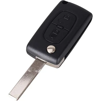 Abbildung von Schlüsselgehäuse für Autoschlüssel, 2 Tasten, kompatibel mit Citroen C2 C3 C4 C5 C6 C8 Xsara Picasso Peugeot 107 207 307 308 407CE0536: CE0536, Batteriefach im Gehäuse und Klinge Streifen HU83