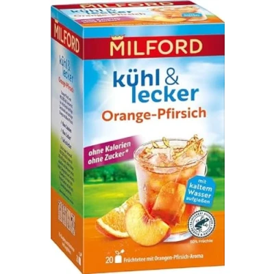 Abbildung von Milford kühl &amp; lecker Orange Pfirsich Ohne Kalorien Zucker Laktosefrei Glutenfrei Vegan 20 Teebeutel 50 g