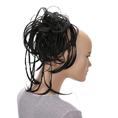 Abbildung von CAISHA XXL Haarteil Haargummi Daisy Dutt Hochsteckfrisuren Mit Geflochtenen Zöpfen Gewellt Kunstfaser Hitzebeständig DM17cm Schwarzbraun G17D