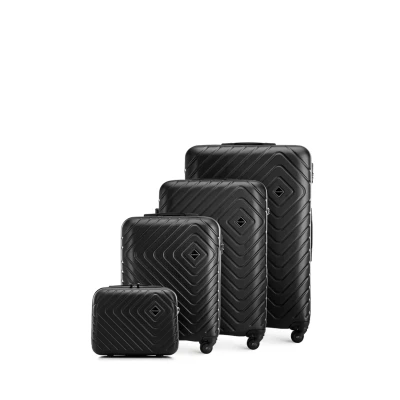 Abbildung von WITTCHEN Cube line Kofferset of 4 (S+M+L+Kosmetikkoffer) ABS Mit Geometrischer Prägung Lenkrollen Teleskopgriff Kombinationsschloss Reisekofferset Gepäckset Schwarz