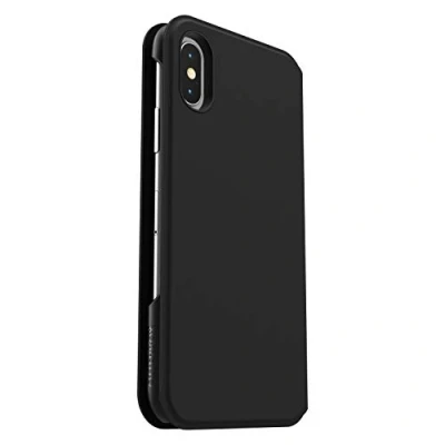 Abbildung von Apple iPhone Xs Hülle Kunstleder OtterBox Klapphülle Handyhülle Schwarz Shockproof/Stoßfest
