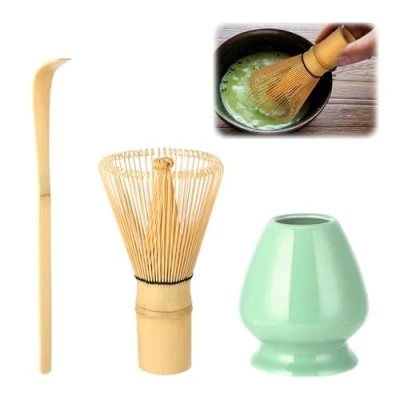 Abbildung von Wenrescry Matcha Set, 80 Zinken Besen aus Bambus, Traditionelle japanische Handwerkskunst, Schneebesen für Grünen Tee und Pulvergetränke, 3 teiliges Einfach zu Reinigen