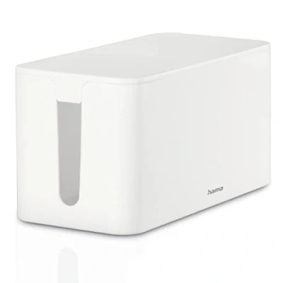 Abbildung von Hama Kabelbox, Mini (Kabelbox für Steckdosenleiste, einfaches Kabelmanagement, Büro, Schreibtisch, Zuhause, Aufbewahrung von Ladegeräten, Festplatten etc., mit Gummifüßen) weiß