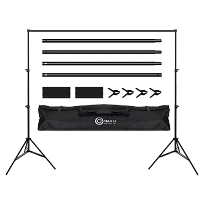 Abbildung von OMBAR Halterung für Fotohintergrund, 2 x 3 m, Projektor, 4 Hintergrundklemmen, verstellbar, professionell, Youtuber, Tiktok, Deko, Bar, Fotostudio, Hochzeit, Streaming (2 m)