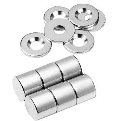 Abbildung von vasalat Scheibenmagnet rund, Magnet mit Metallscheibe Senkbohrung, Rundmagnet ø 12mm, Neodym vernickelt 12 teilig