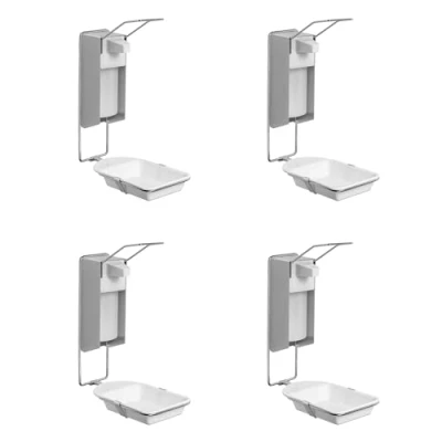 Abbildung von 4x ARNOMED Desinfektionsspender mit Tropfschale, Aluminium Seifenspender für 500ml, zur Wandbefestigung langem Armhebel, Eurospender Desinfektionsmittel, Soap Dispenser, Spender