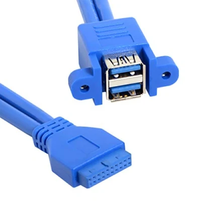 Abbildung von Cablecc Stapelbares USB 3.0 Buchse auf Motherboard 20 Pin Header Kabel Dual Ports 50 cm