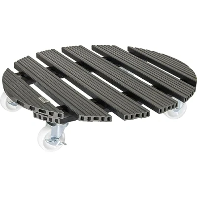 Abbildung von WAGNER Pflanzenroller WPC Ø 50 x 11 cm I Blumenroller für Außenbereich + Innenbereich Kübelroller aus FSC® Wood Plastic Composite, anthrazit 2 Feststeller Tragkraft 120 kg 20056501