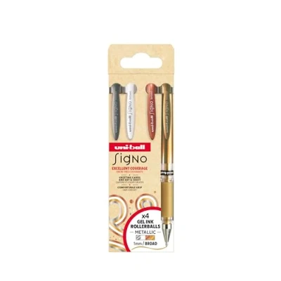 Abbildung von Uni ball Signo Gel Tintenstift, 4 Stück (Silber, Weiß, Bronze, Gold), UM 153, breite 1,0 mm Linie
