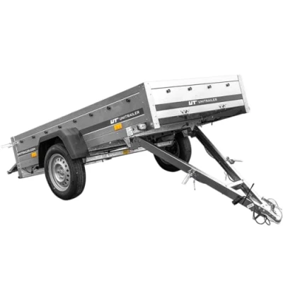 Abbildung von UNITRAILER Auto Anhänger Garden Trailer 230 Kipp PKW 750KG, 230cm x 125cm Transportfläche, Robuste Struktur Aus Verzinktem Stahl, Klappbarer Deichsel