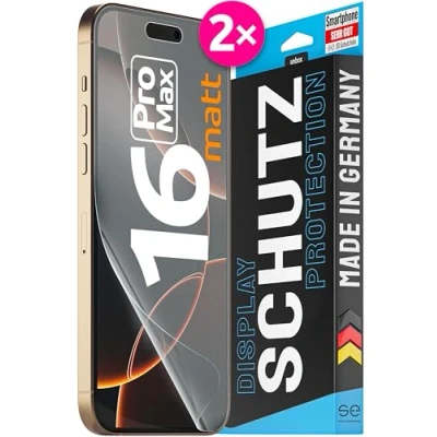 Abbildung von 2x se® 3D SCHUTZFOLIE Entspiegelt für Apple iPhone 16 Pro Max ,Selbstheilend, 100% Fingerabdruck &amp; FaceID kompatibel, einfache blasenfreie Installation, Ultra Klar, Stoß Kratzfest, aus Deutschland