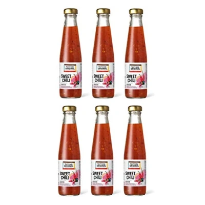 Abbildung von 6 x 250 ml Sweet Chili Soße von Fairtrade Original süße Sauce Thai Marinade Woksauce mit Chilischoten Gewürzsauce für asiatische Speisen Rindfleisch, Hähnchen, Fisch, Gemüse