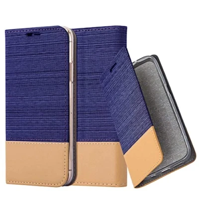 Abbildung von Cadorabo Hülle kompatibel mit Apple iPhone 13 PRO aus Premium Kunst Leder Flip Klappbare Stoßfeste Magnetische [Standfunktion] [Kartenfächern] Cover für Tasche in Blau