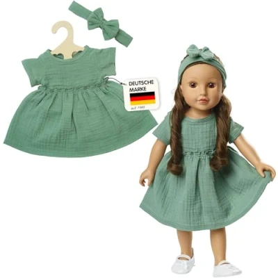 Abbildung von Puppen &Ouml;ko Kleid &amp; Haarband, salbei, 28 35