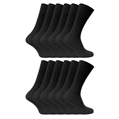Abbildung von 12er Pack Herren 100% Baumwolle Socken Sock Snob Atmungsaktive und Weiche Gerippte Schwarz (46 50, Schwarz)