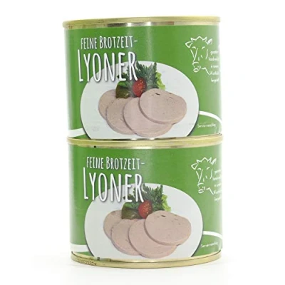 Abbildung von 2 X Konserve 200g Diem Lyoner , Fleischwurst, Pariser, Rheinische, Frankfurter, Breslauer, Die ideale Brotzeit in der Dose 400g lange haltbar