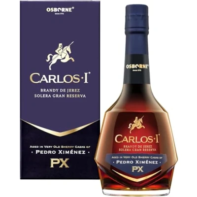 Abbildung von Carlos I Brandy de Jerez Amontillado Solera Gran Reserva aus Spanien in hochwertiger Geschenkverpackung gereift 100 jährigen Fässern mit 40,3% vol. (1 x 0,7l)