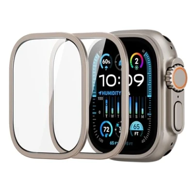 Abbildung von ESR Armorite Schutzfolie für Apple Watch Ultra 2/1 (2024/2023/2022, 49 mm), Militärnorm Schutz, Displayschutz aus Gehärtetem Glas mit Aluminiumrahmen, Vollflächiger Titanmetall, 2 Stück